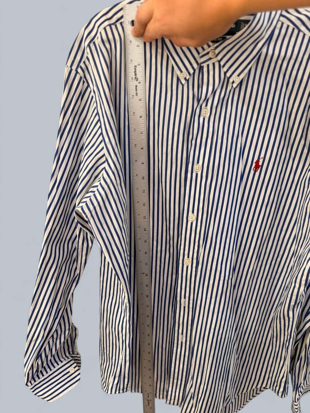 Ralph Lauren Men's Classic Fit Blue and White Striped Long-Sleeve Button-Down Sh - Picture 9 of 11